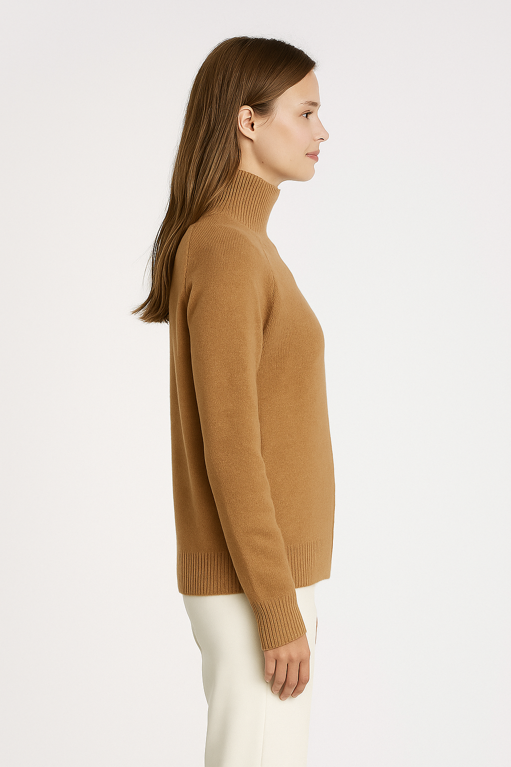 Damen-Rollkragenpullover in Kamelbraun – Langarm