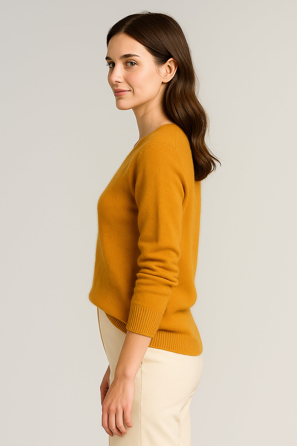 Gelber Pullover aus Wollmischung mit V-Ausschnitt für Damen