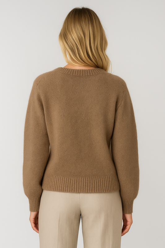 Braune Strickjacke aus Wollmischung mit Knöpfen für Damen