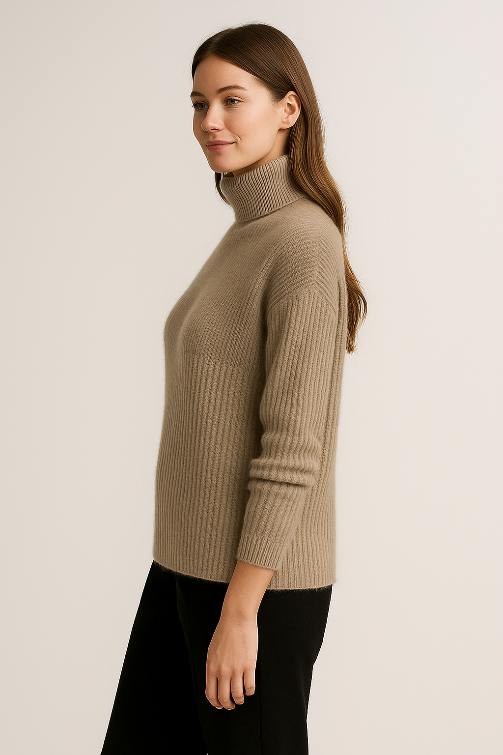 Gerippter Rollkragenpullover für Damen – Taupe