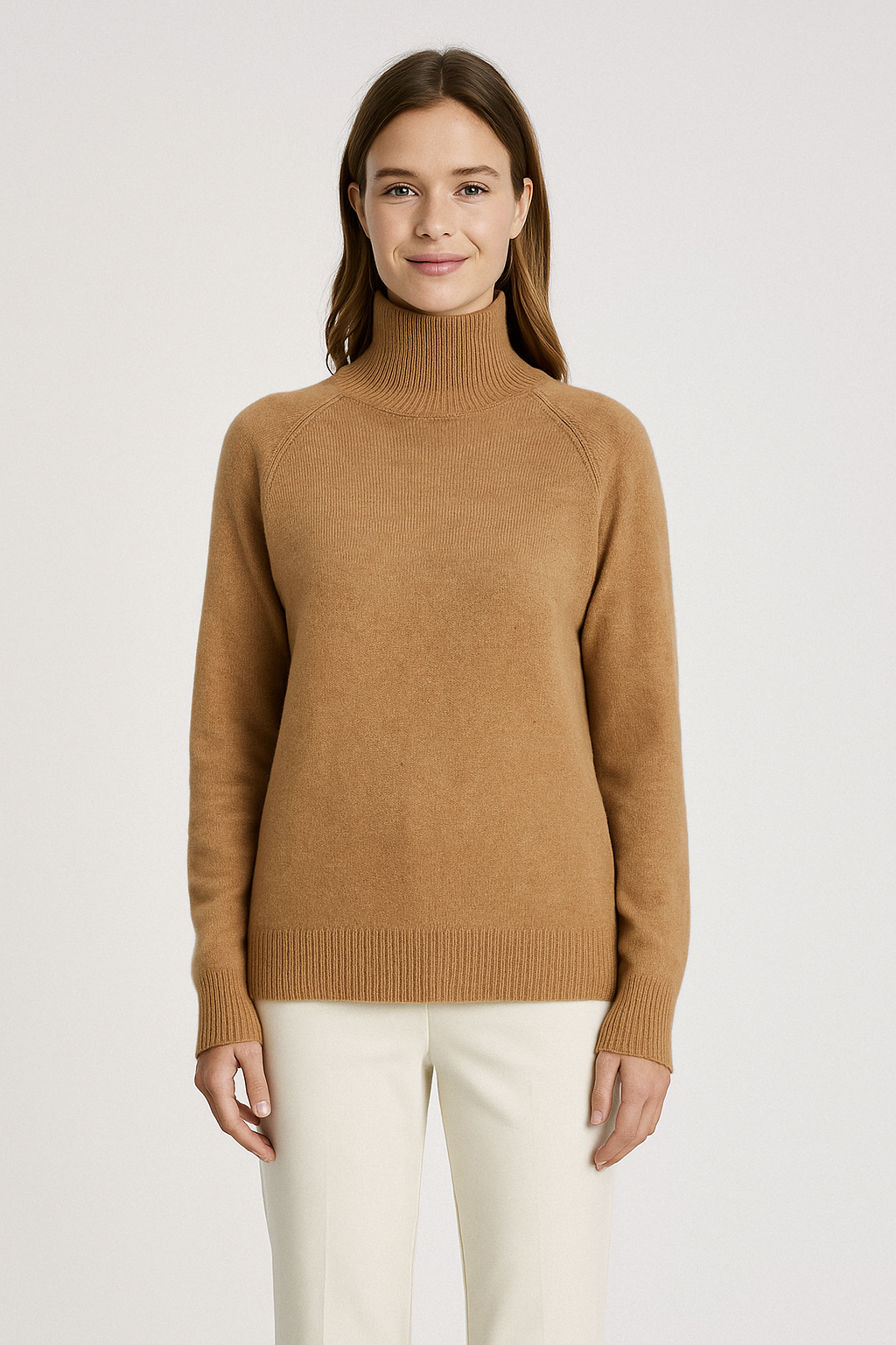 Damen-Rollkragenpullover in Kamelbraun – Langarm