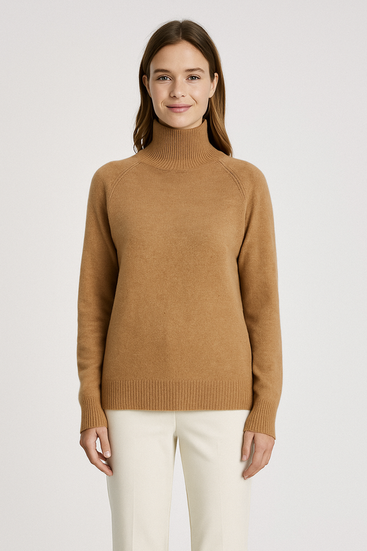 Damen-Rollkragenpullover in Kamelbraun – Langarm