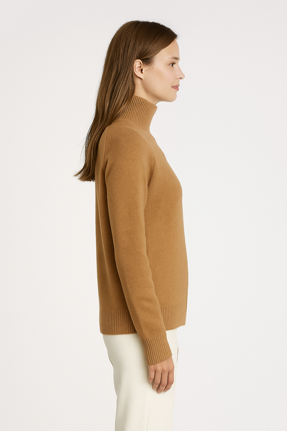 Damen-Rollkragenpullover in Kamelbraun – Langarm