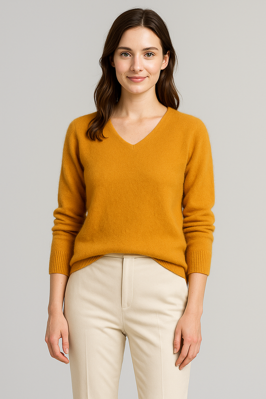 Gelber Pullover aus Wollmischung mit V-Ausschnitt für Damen