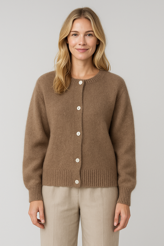 Braune Strickjacke aus Wollmischung mit Knöpfen für Damen