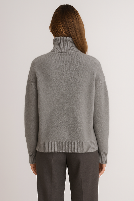 Grauer Rollkragenpullover aus Wolle für Damen – Langärmeliger Strickpullover