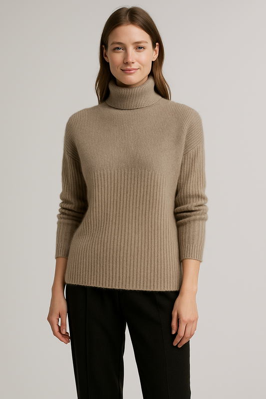 Gerippter Rollkragenpullover für Damen – Taupe