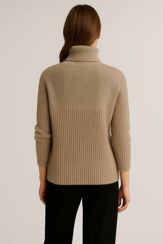 Gerippter Rollkragenpullover für Damen – Taupe